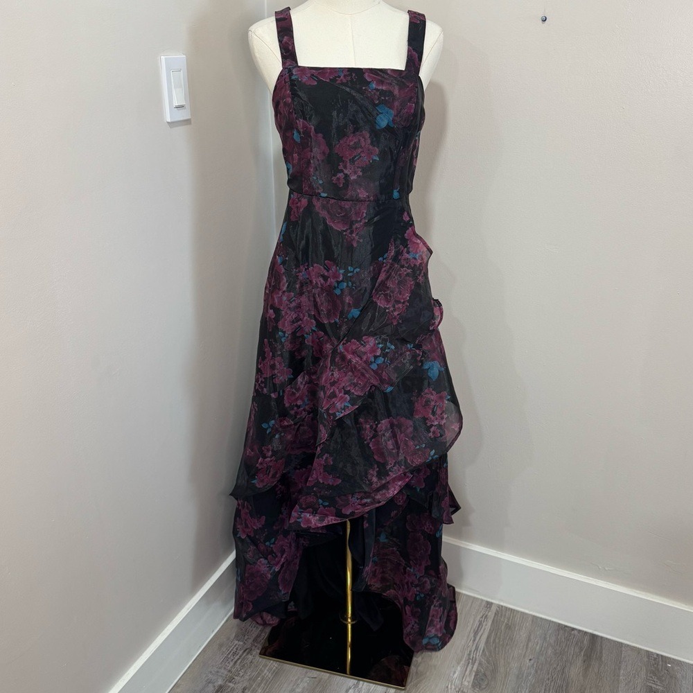 NWT Lulus Extravaganza Energy Black Floral Print Organza High-Low Dress - Picture 2 of 5